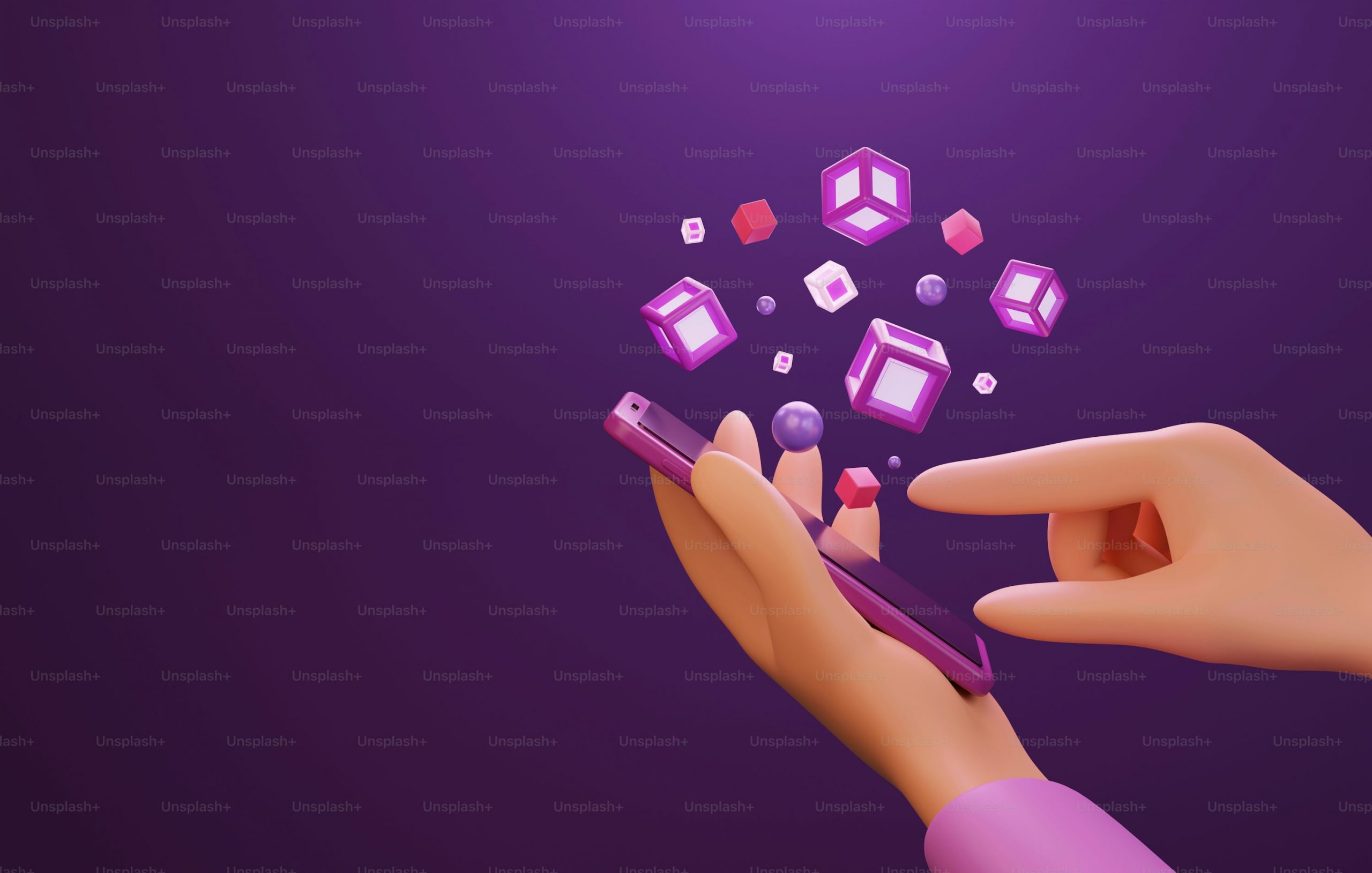 User's hand in touch with blockchain technology on smartphones. Future Technology Concept Blockchain Cryptocurrency. 3d render illustration.